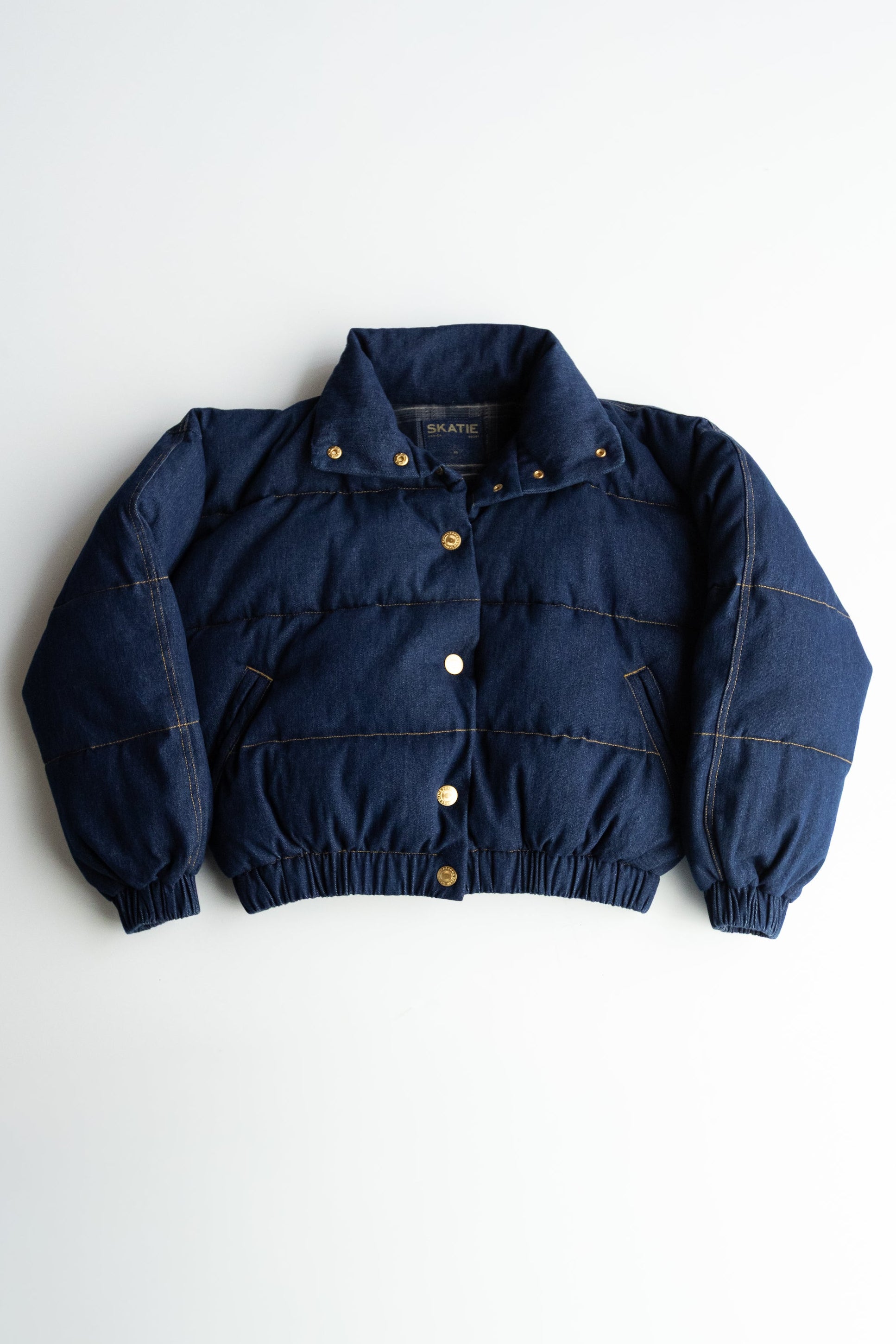 Denim Puffer Jacket in Raw Denim – SKATIE