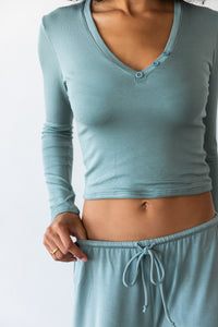 Henley Top Baby Ribbed - Sage