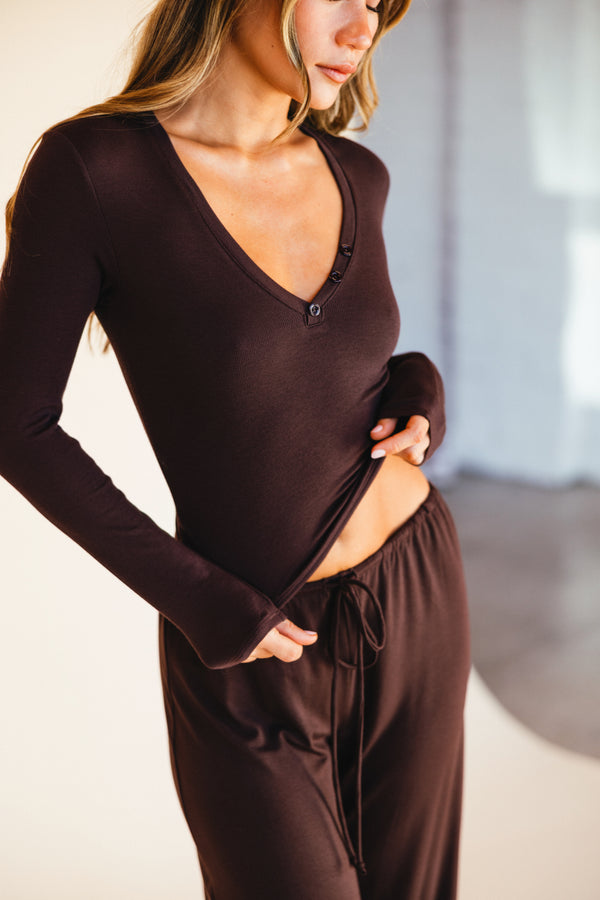 Henley Top Baby Ribbed - Toasted