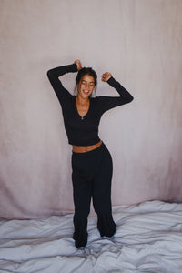 Henley Top Baby Ribbed - Black