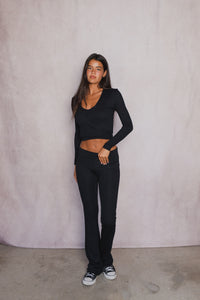 Margot Wrap Top Baby Ribbed - Black