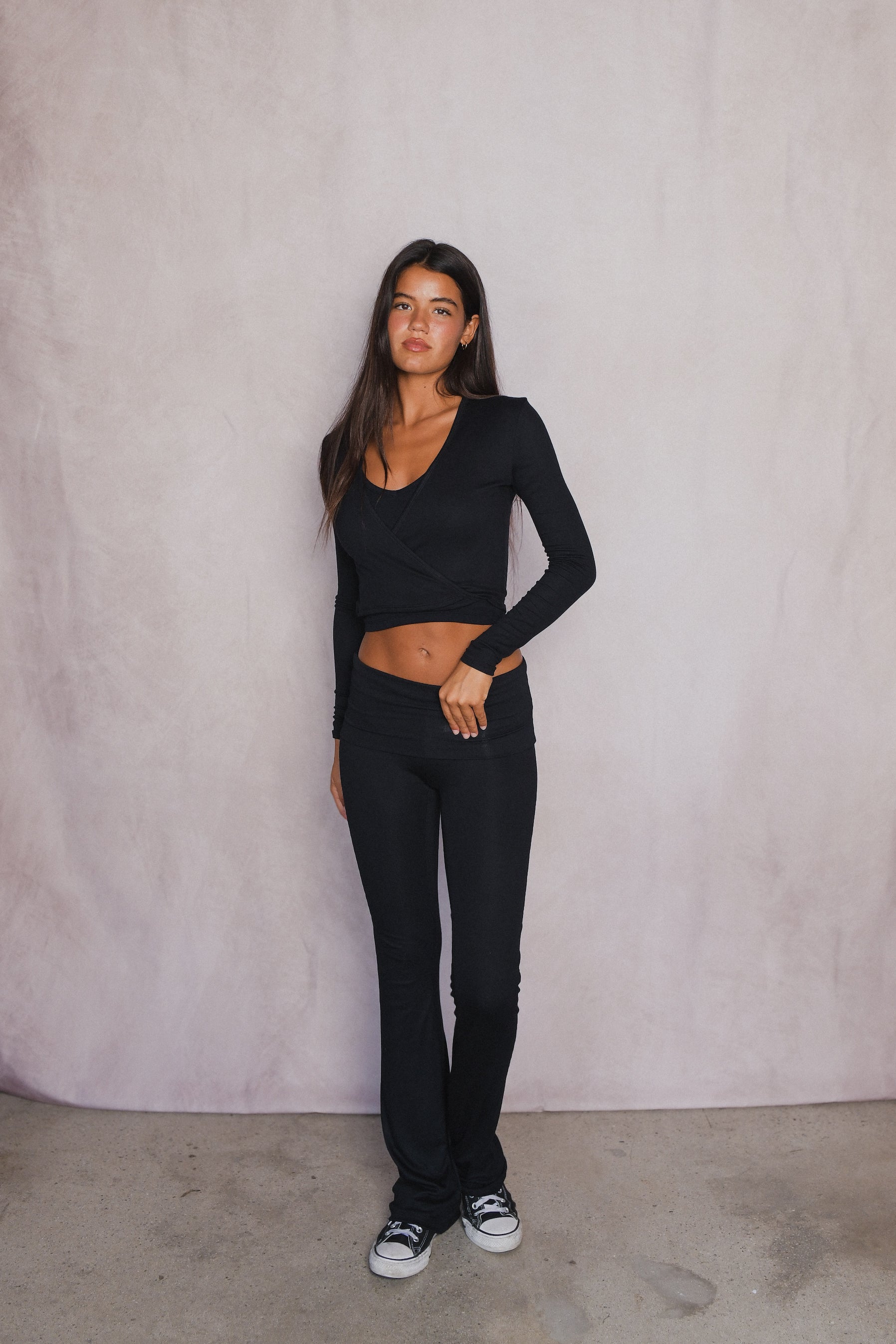 Margot Wrap Top Baby Ribbed - Black