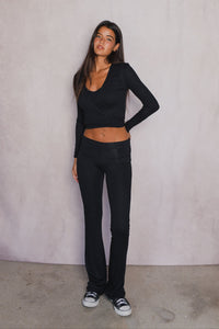 Margot Wrap Top Baby Ribbed - Black