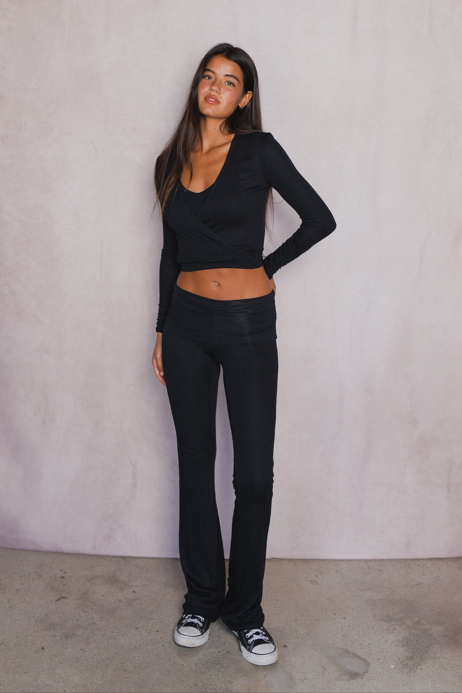 Margot Wrap Top Baby Ribbed - Black