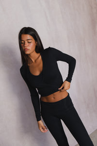 Margot Wrap Top Baby Ribbed - Black