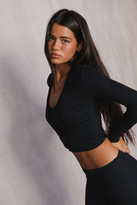 Margot Wrap Top Baby Ribbed - Black