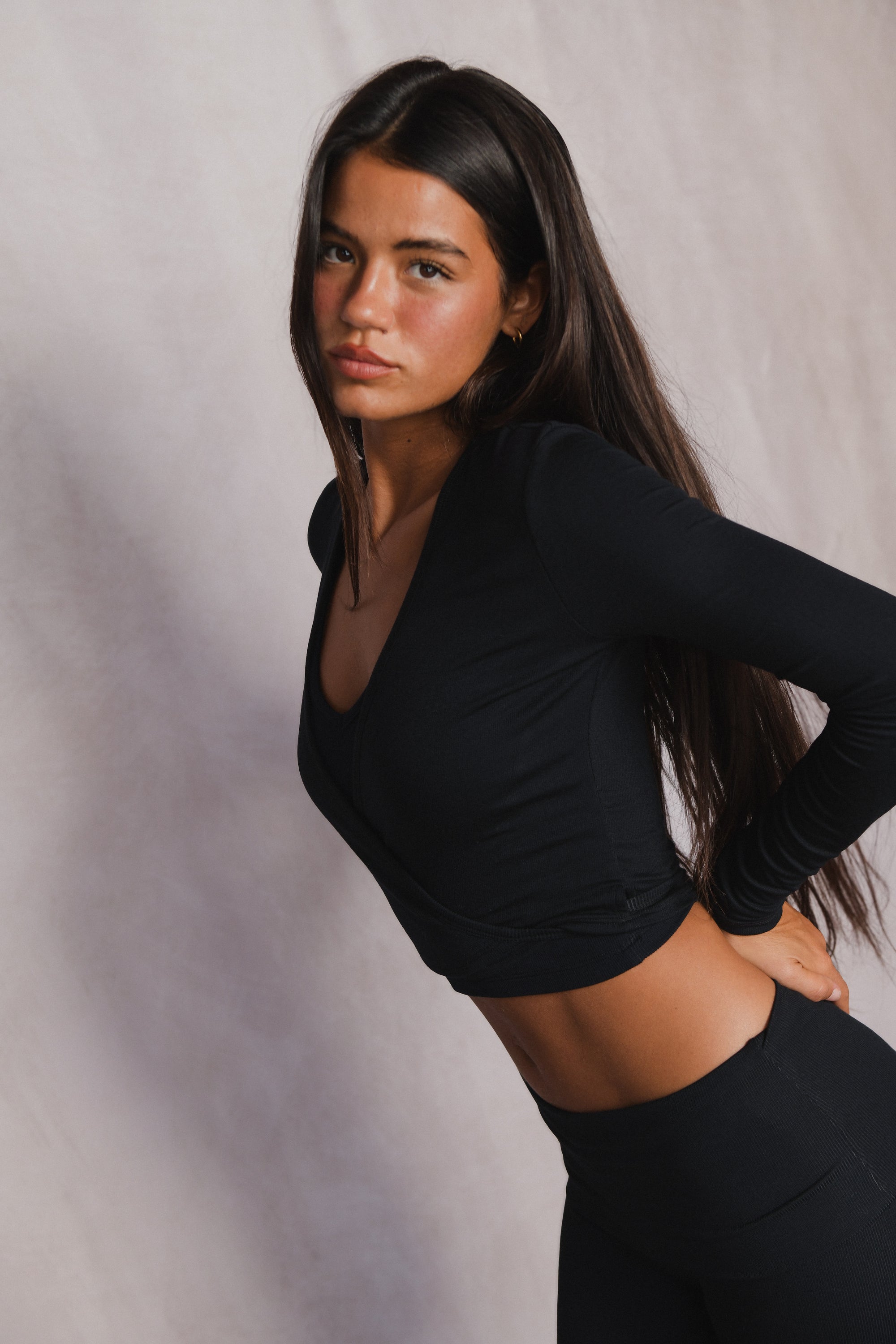 Margot Wrap Top Baby Ribbed - Black