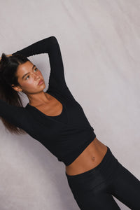 Margot Wrap Top Baby Ribbed - Black