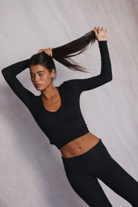 Margot Wrap Top Baby Ribbed - Black