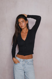 Clara Cardigan Baby Ribbed - Black