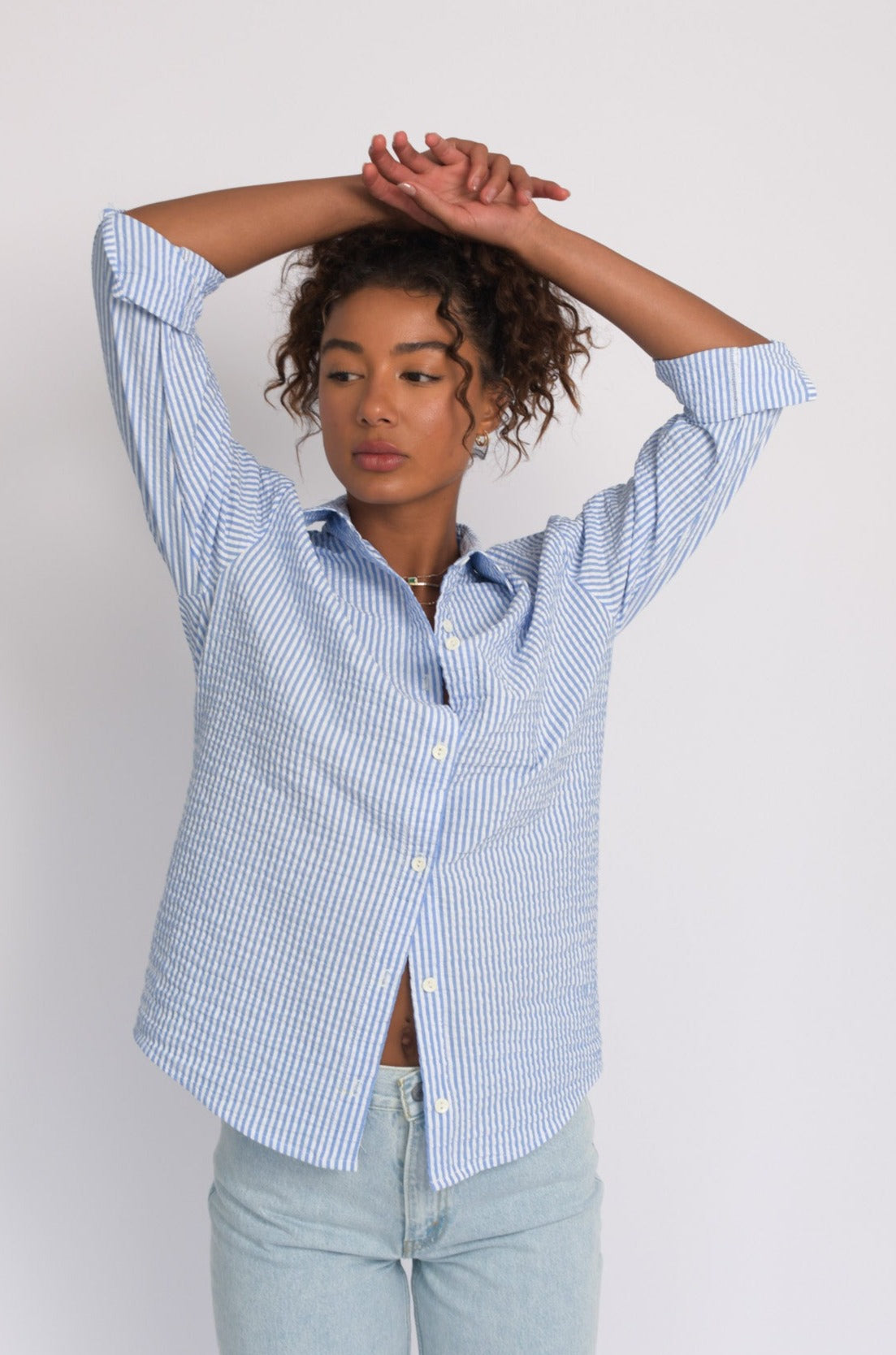 Harper Button Down - Blue Seersucker