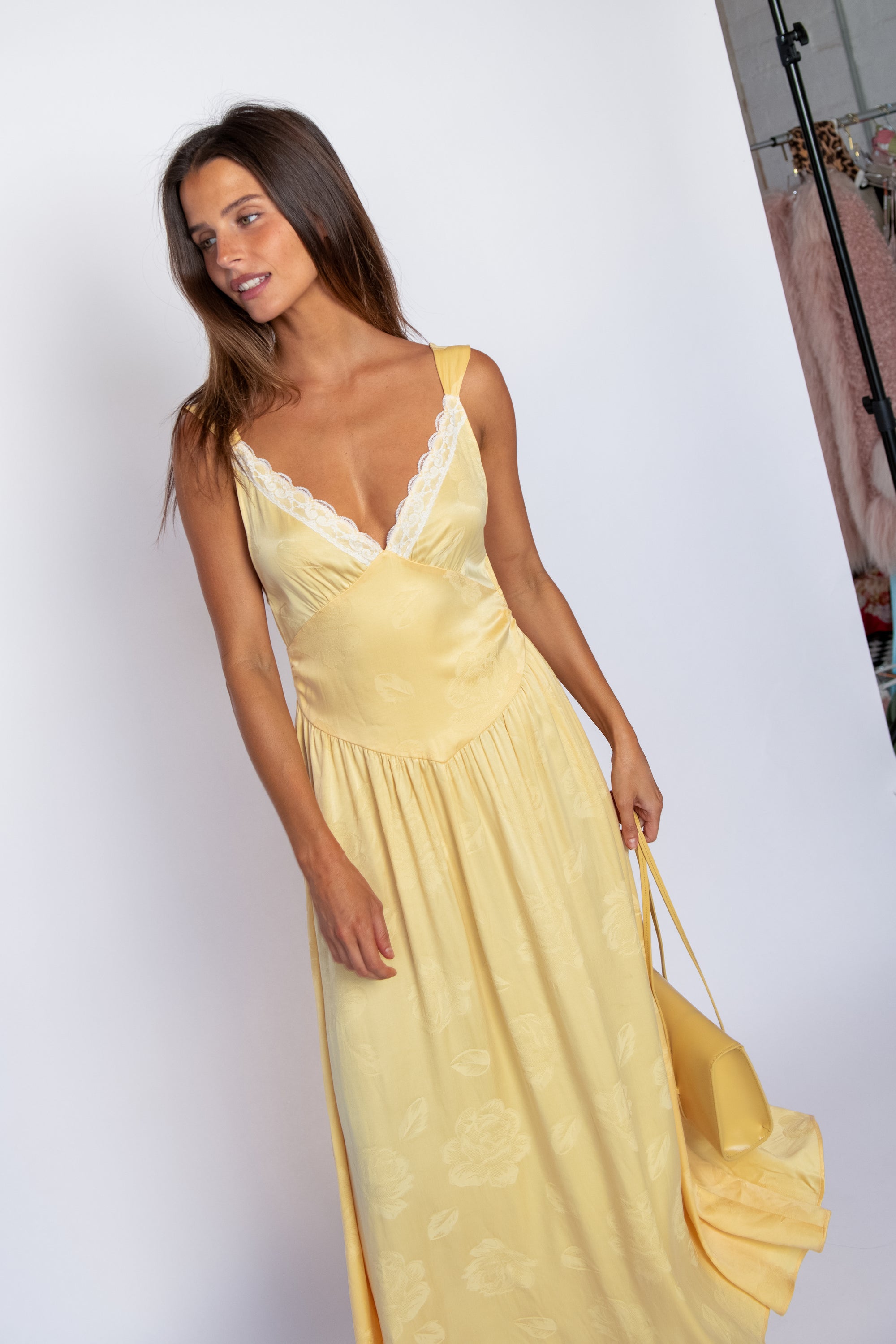 Perla Dress with lace - Lemon