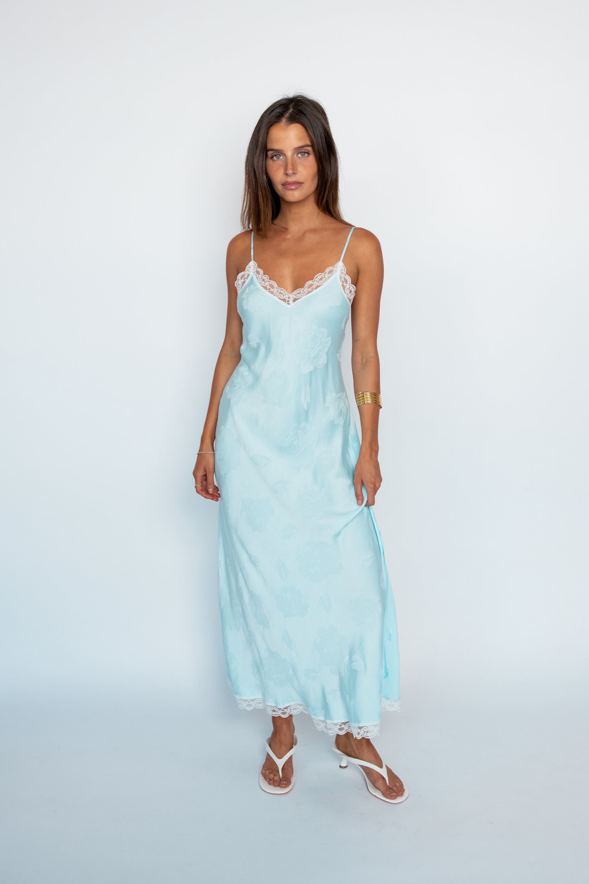 Elodie Dress with lace - Sky