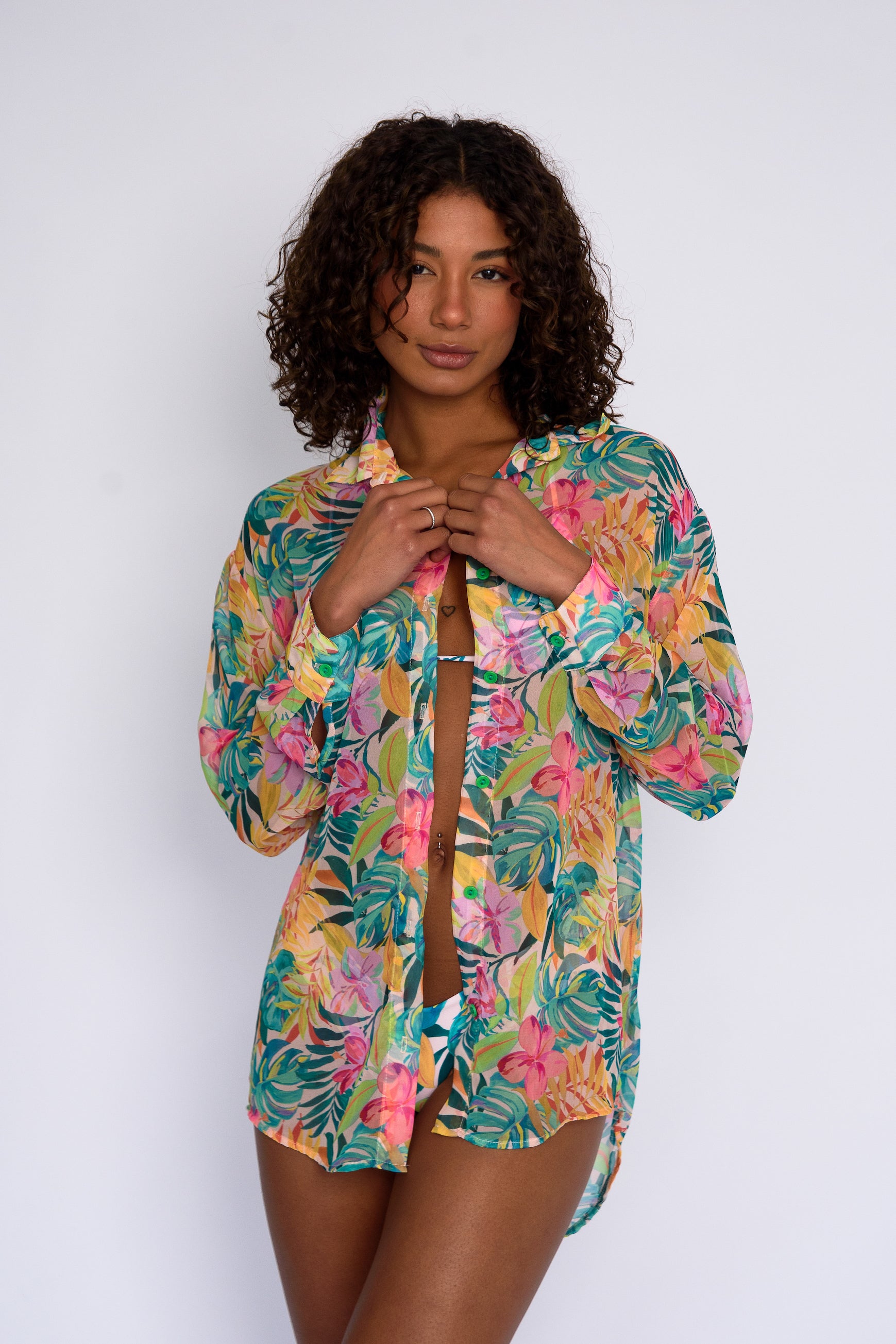 Phoenix Button Down Chiffon - Aloha