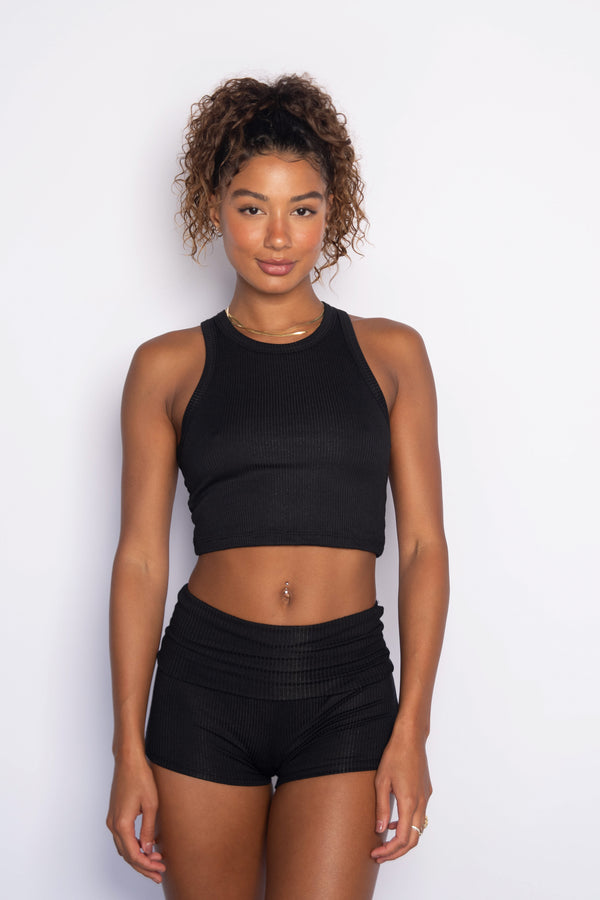 Monica Crop Ribbed - Black