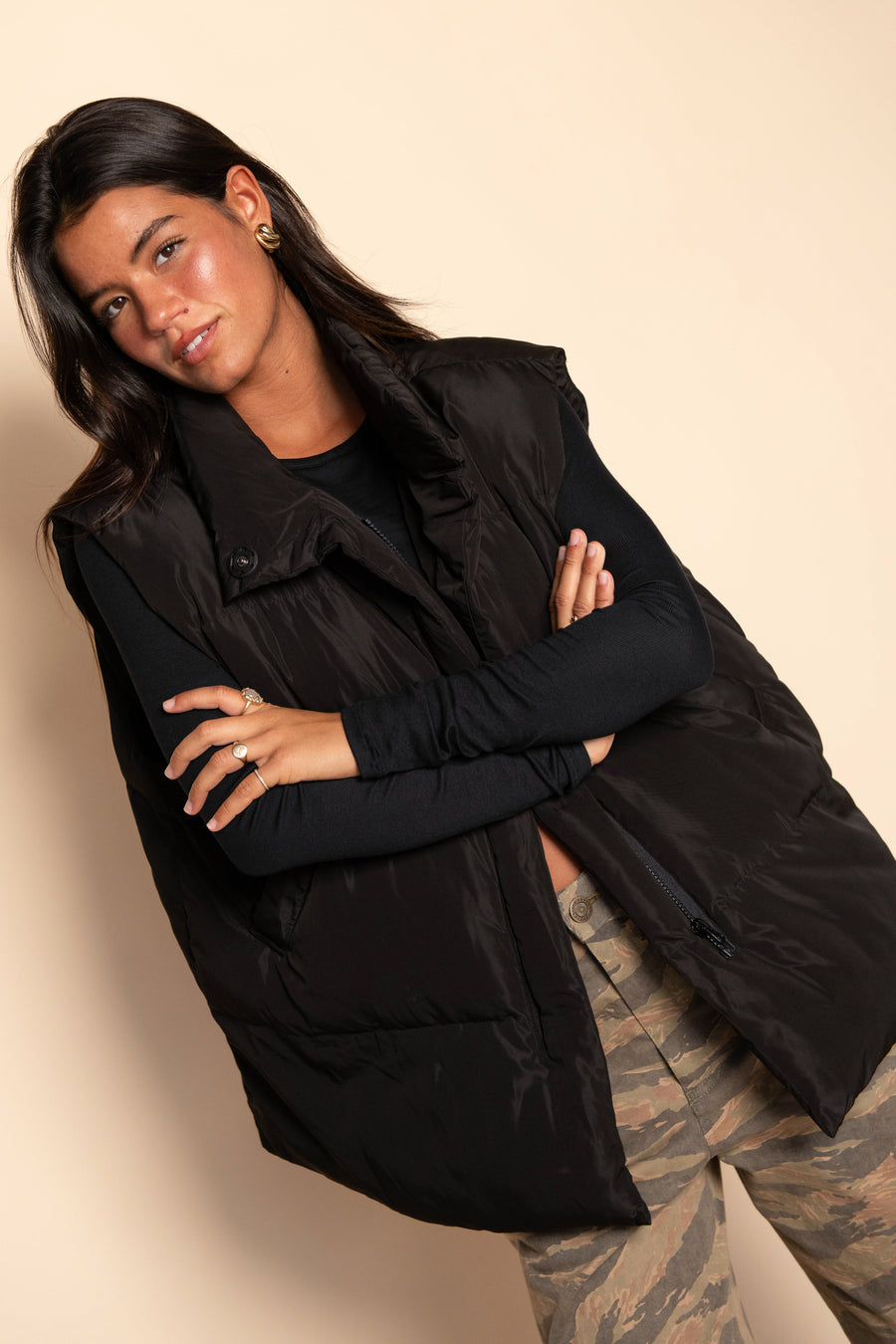 Oversized Puffer Vest - Black