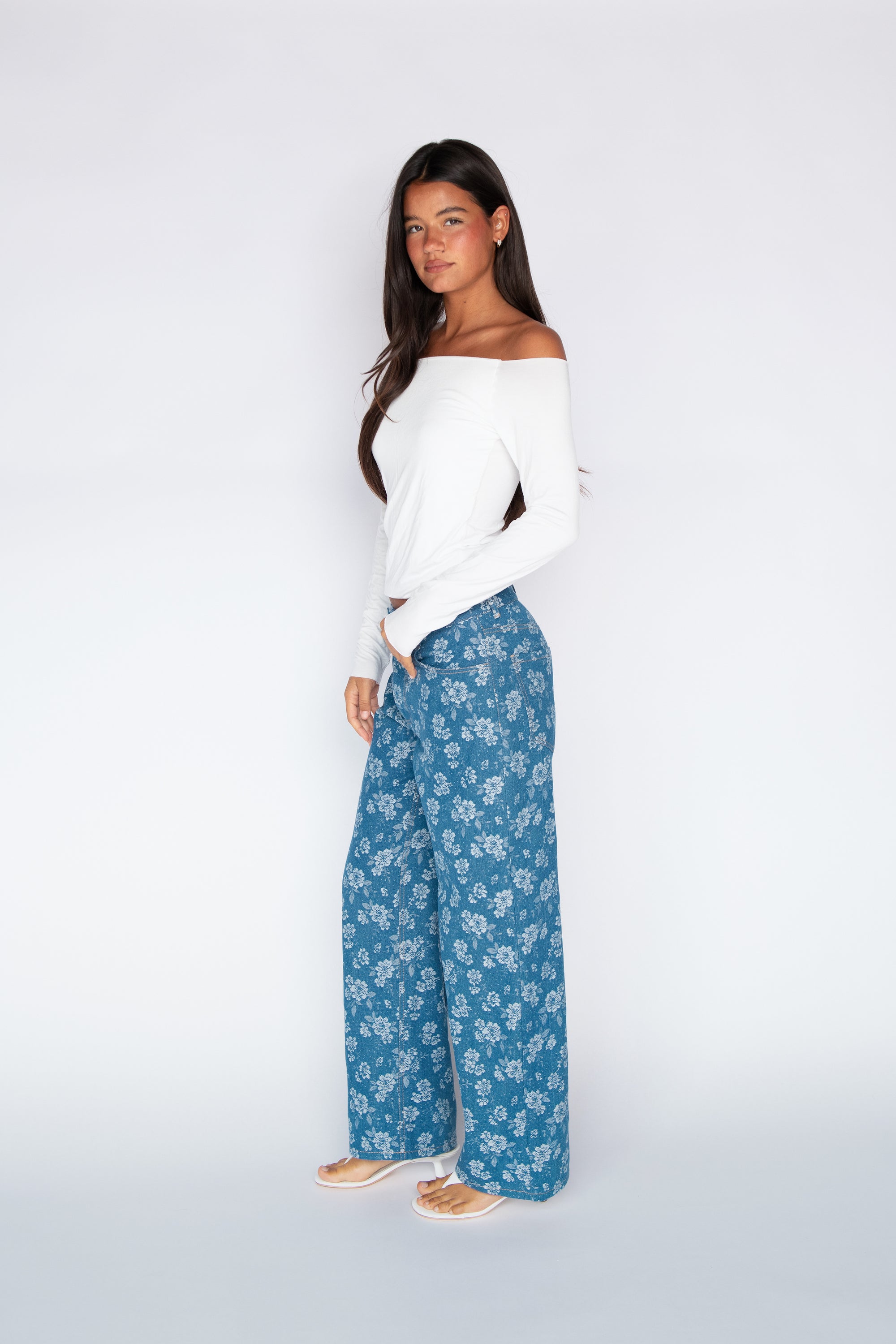 Nara Pants - Floral Denim