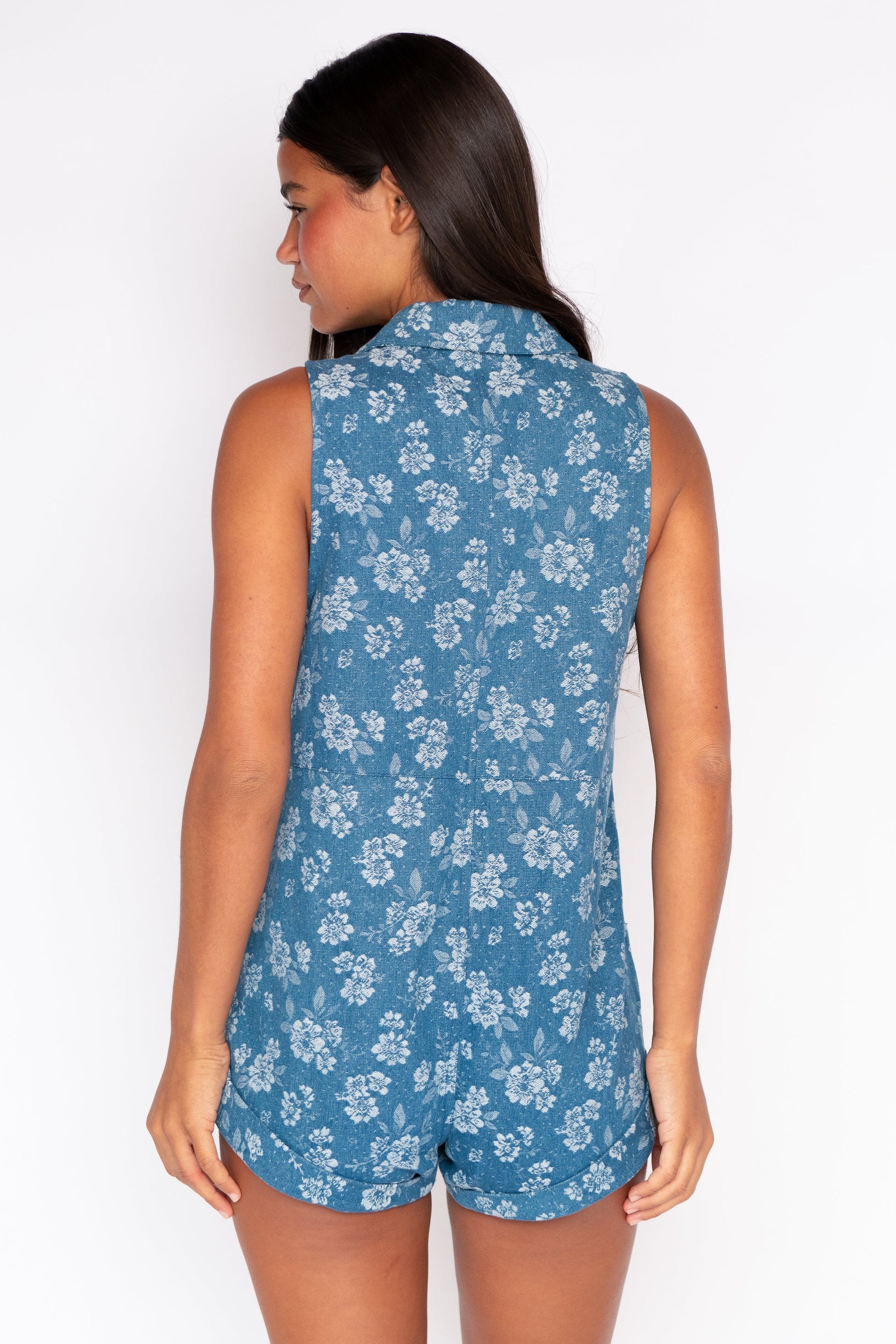 Wyatt Romper - Floral Denim
