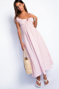 Josephine Midi Dress - Pink Gingham