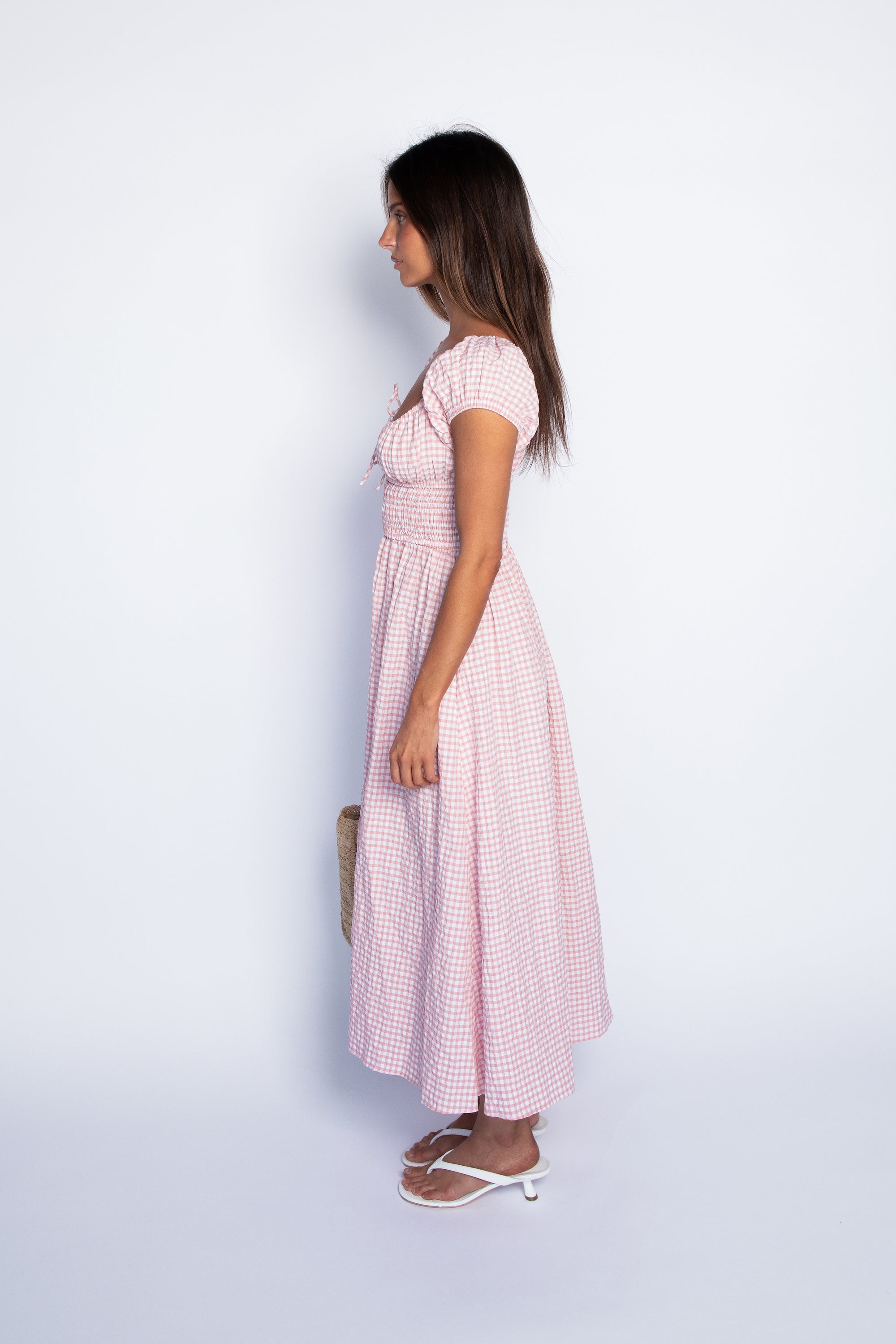 Josephine Midi Dress - Pink Gingham