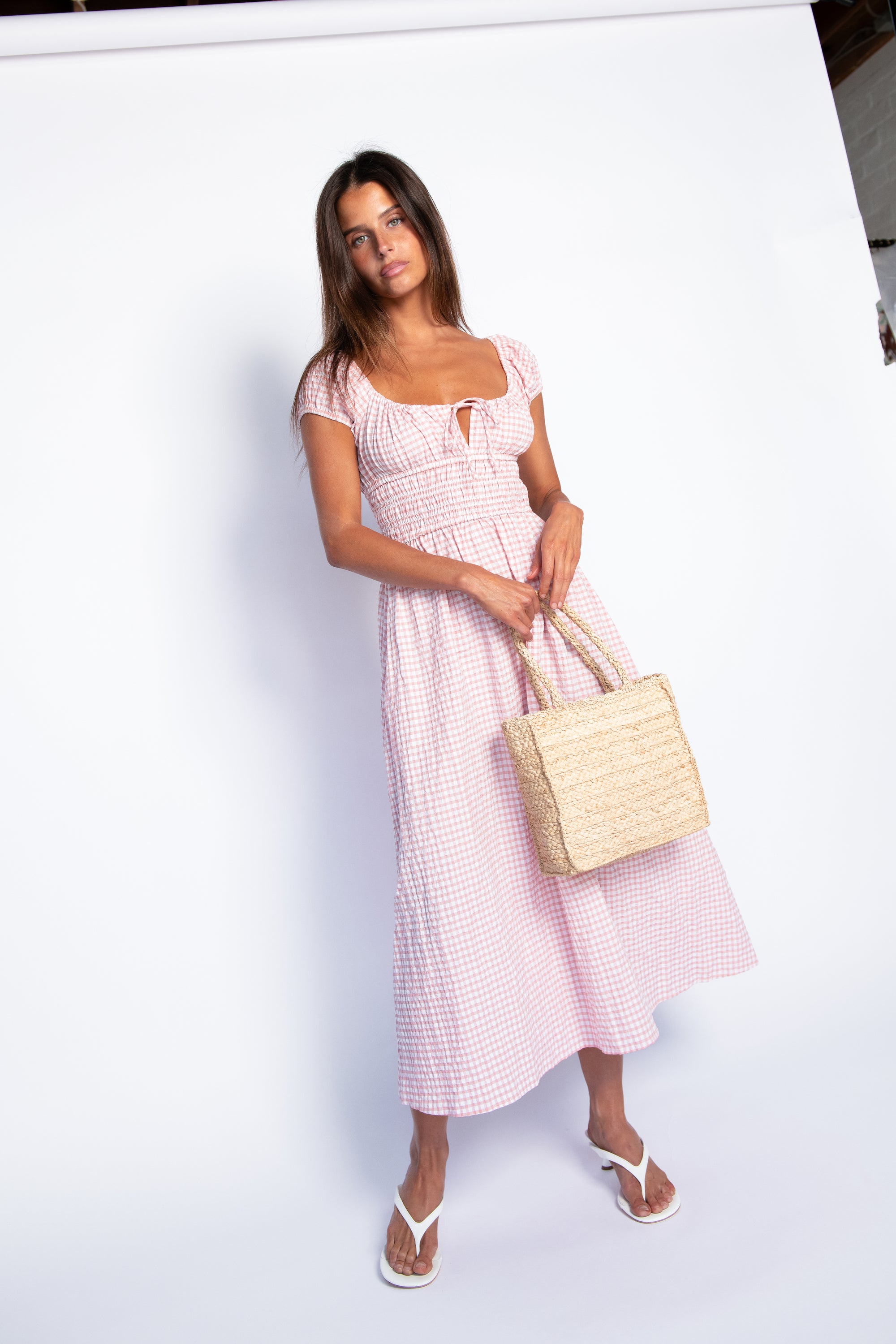 Josephine Midi Dress - Pink Gingham - Size XS