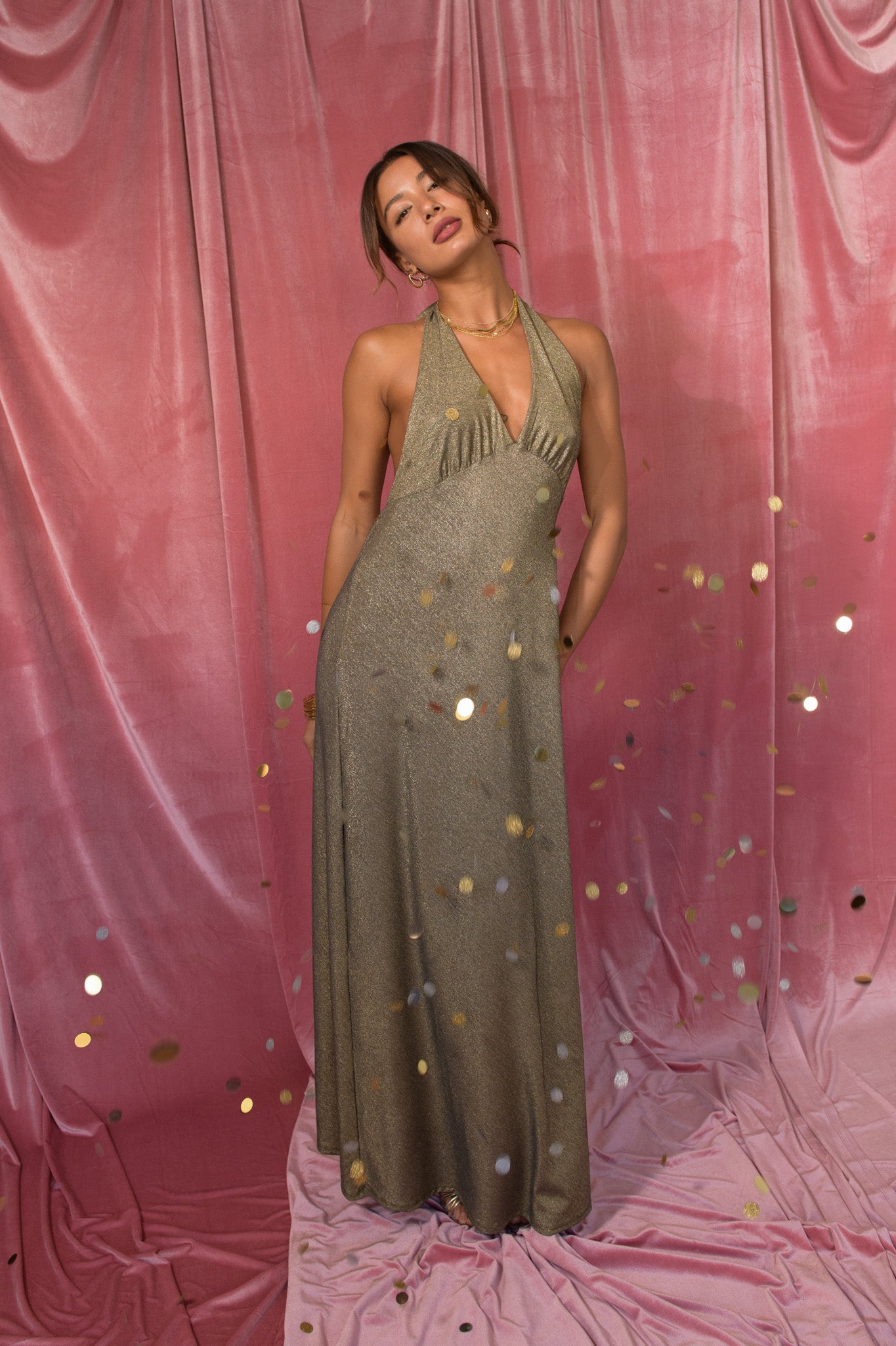 Goldie Maxi Dress Sparkle Jersey - Gold Metallic