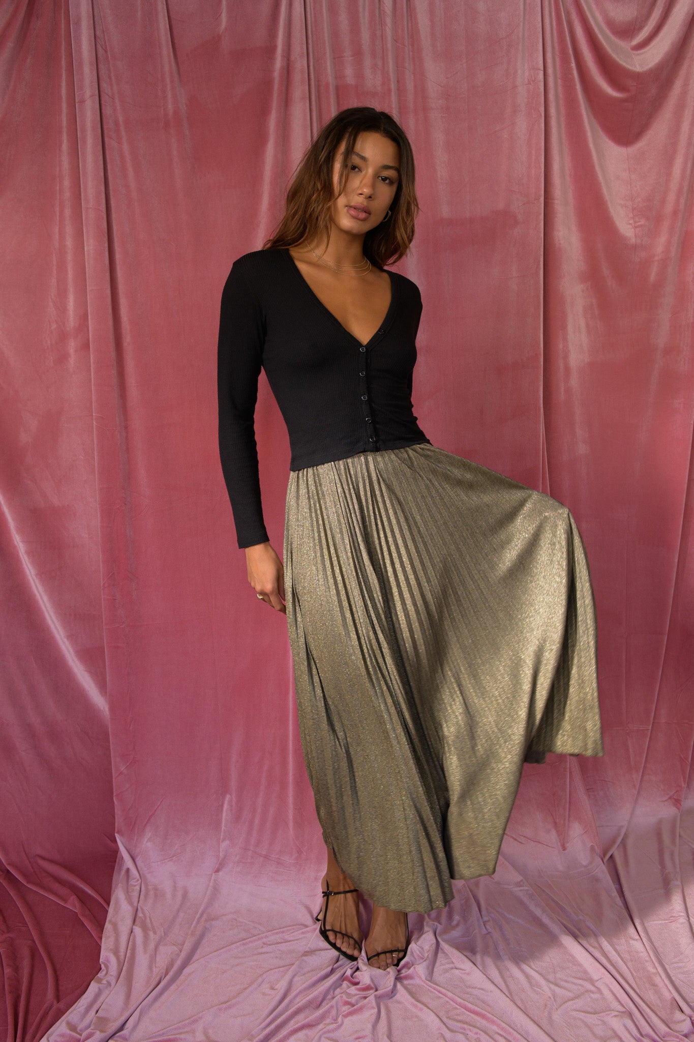 Stella Maxi Skirt Sparkle Jersey - Gold Metallic