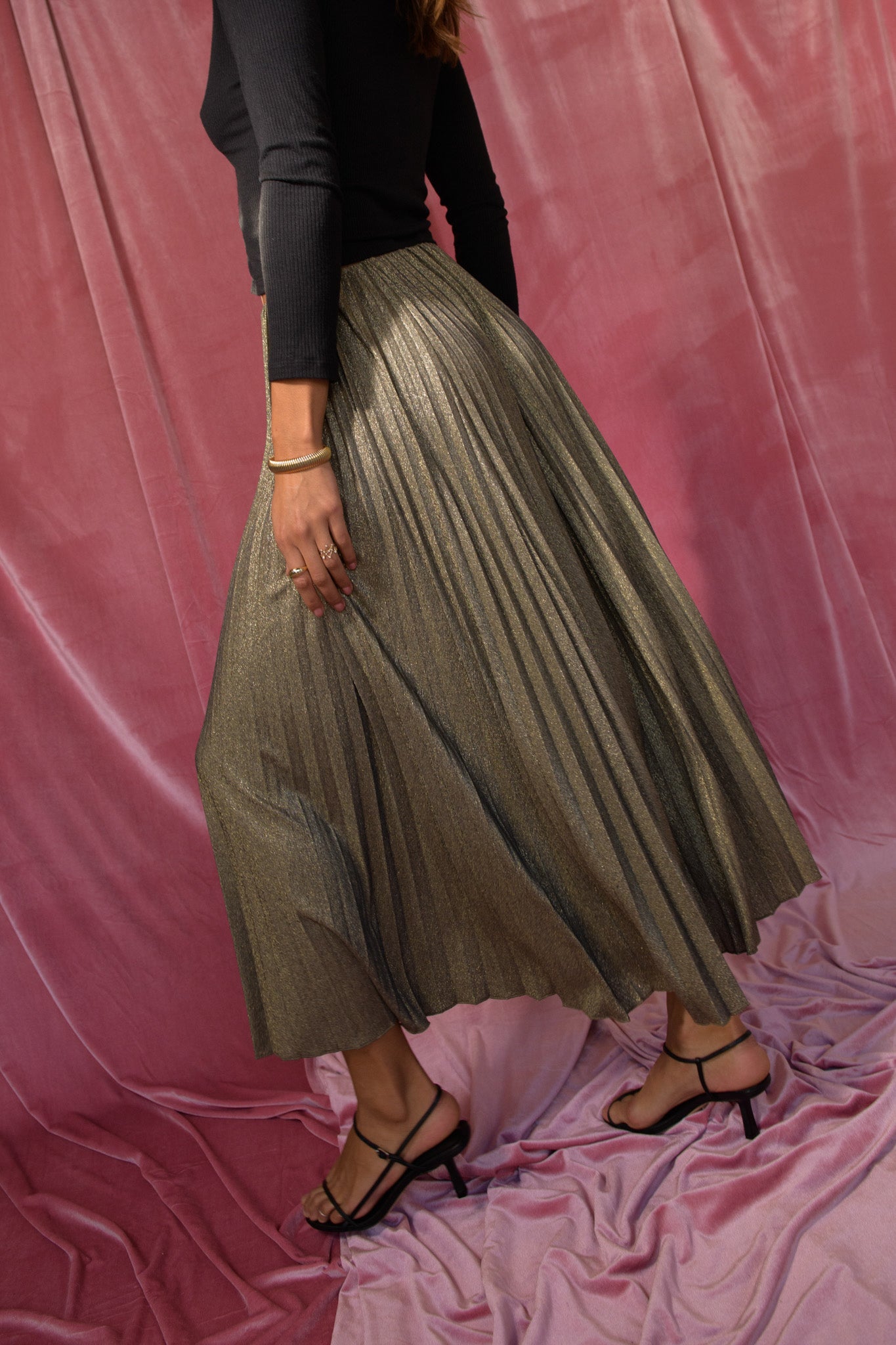 Stella Maxi Skirt Sparkle Jersey - Gold Metallic