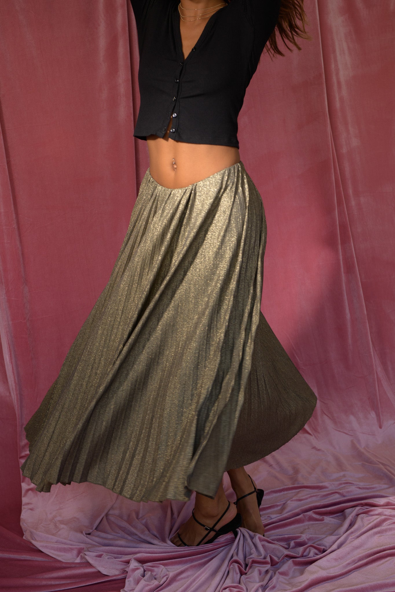 Stella Maxi Skirt Sparkle Jersey - Gold Metallic