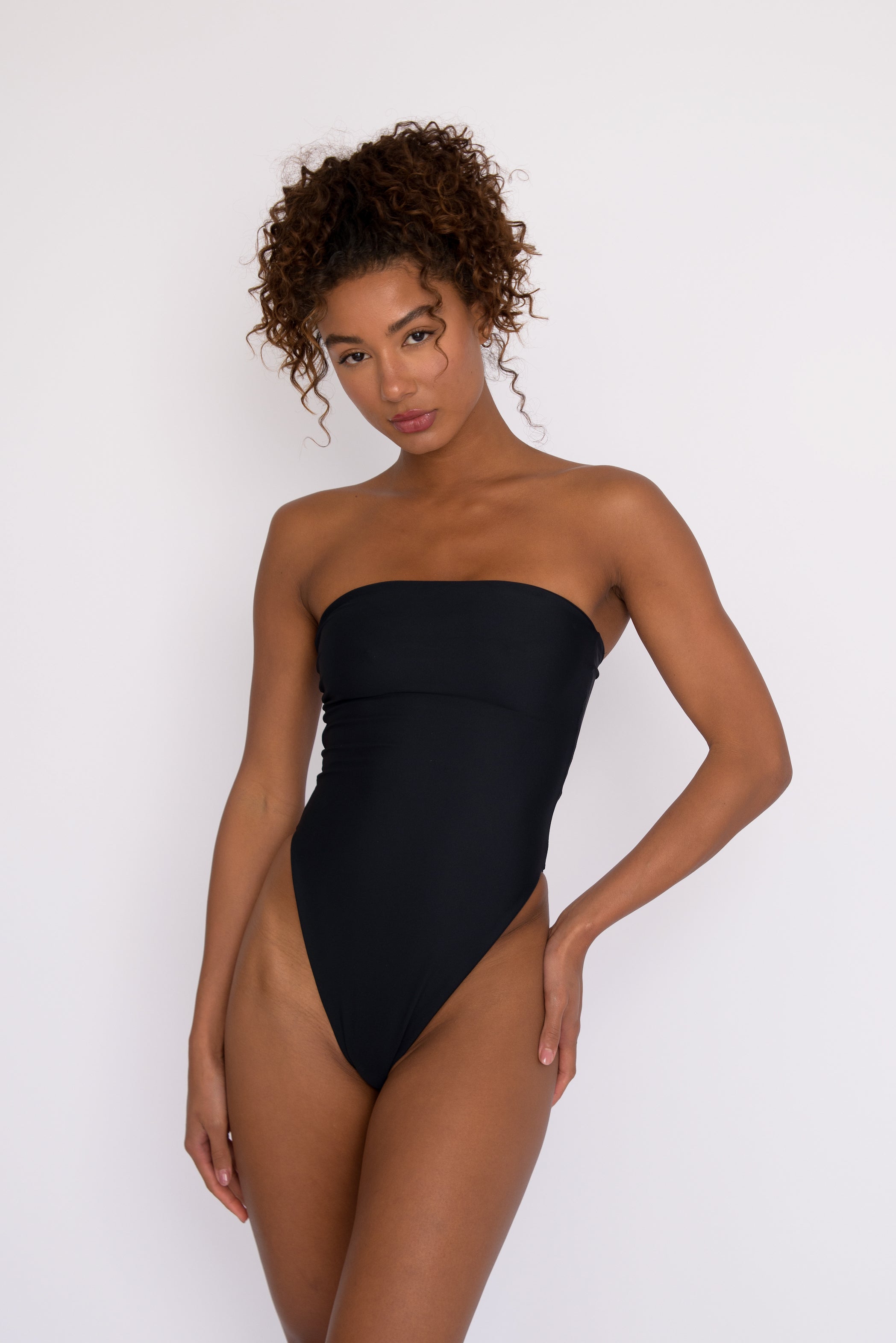 black tube top one piece swimsuit