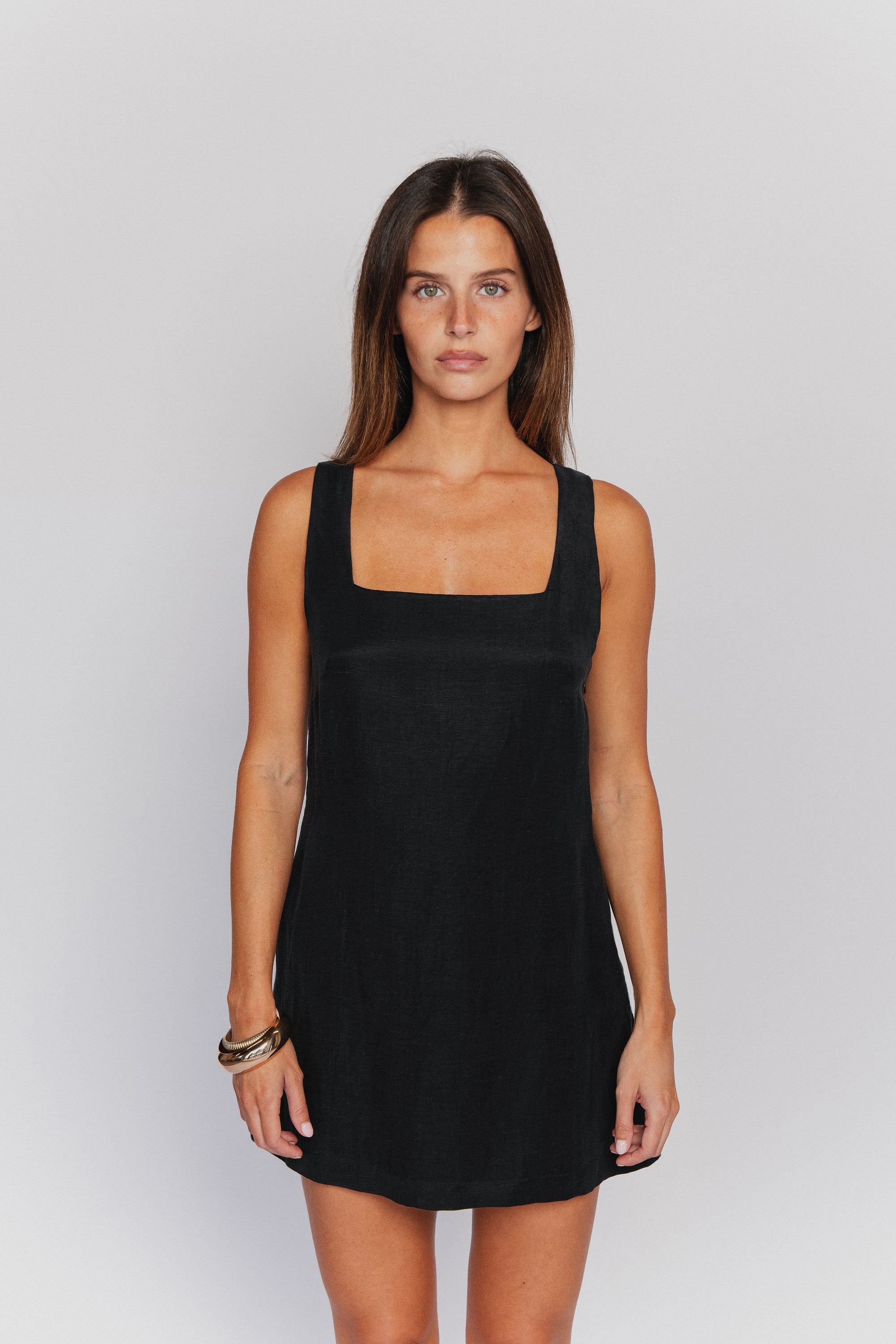 Icon Mini Dress in Black Linen SKATIE Icon Mini Dress in Black Linen SKATIE