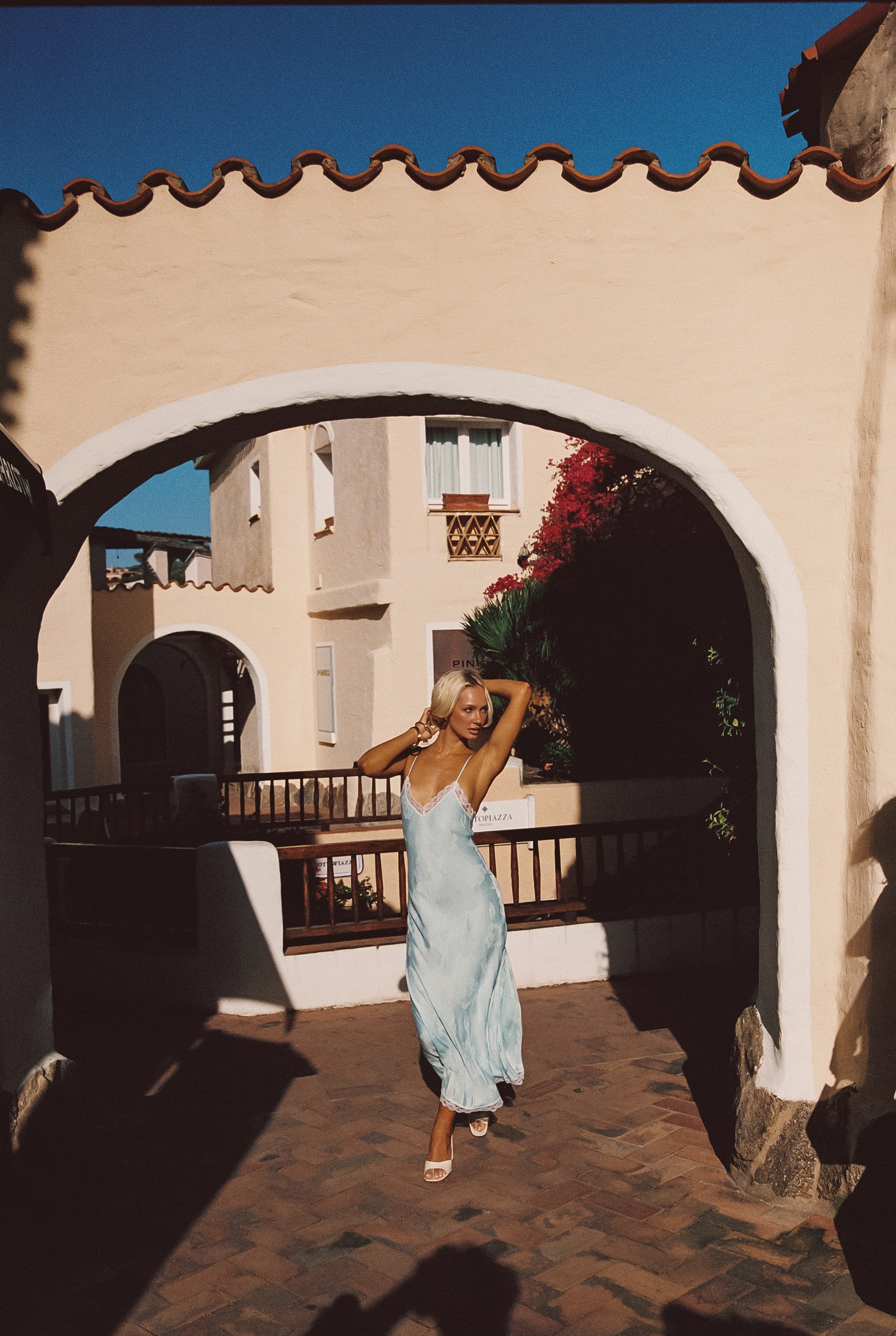 Elodie Dress with lace - Sky