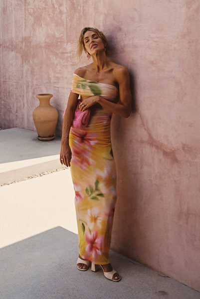 skatie caroline maxi dress unique vintage clothes Flora Satin Maxi Dress Lay Flat to Dry Size:12oz